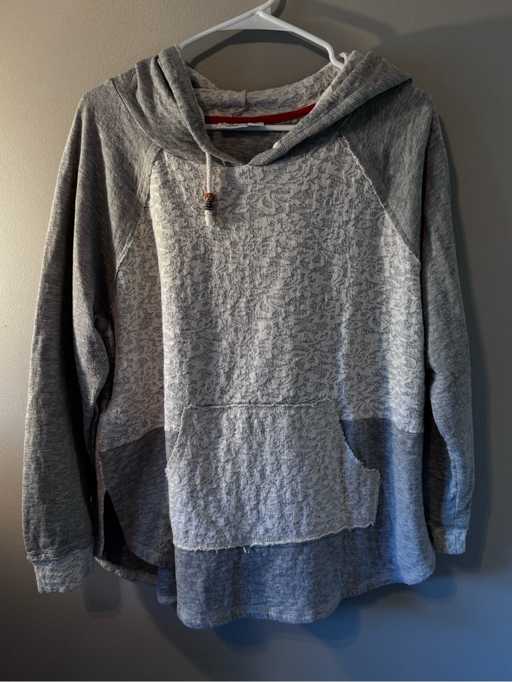 Cato Two-Tone Grey Hooded Pullover with Textured Front